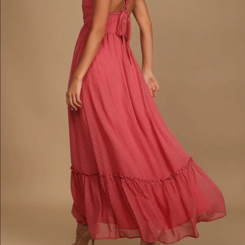 Lulu’s Coral Swiss Dot Tie-Back Maxi Dress - Picture 4 of 4